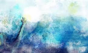 hand raised in blue smoke clouds